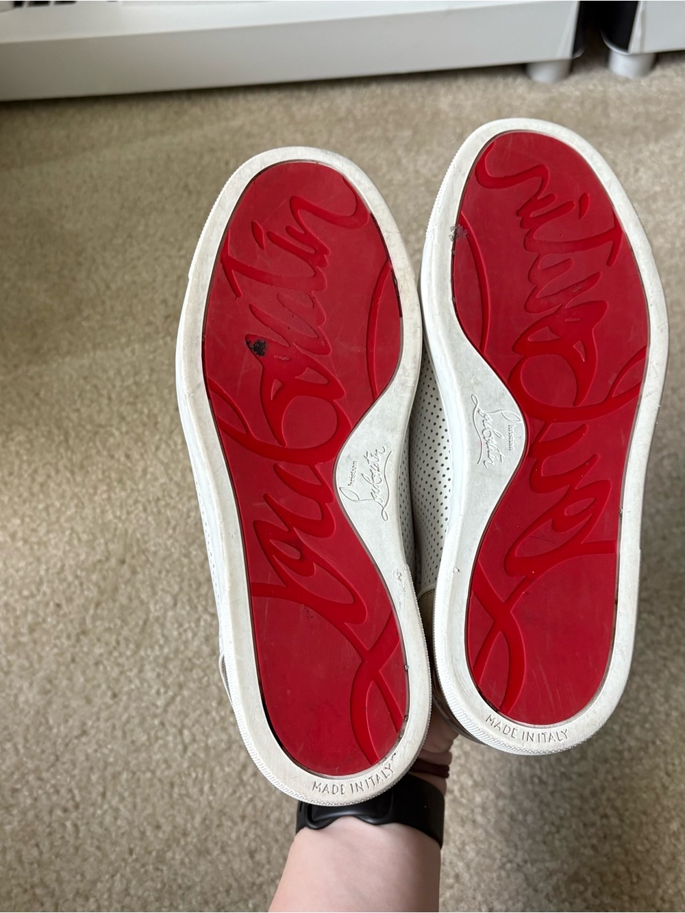 Christian Louboutin Fun Viara Flat Sneakers Bianco Holographic Logo Womens 38.5 - Picture 15 of 15